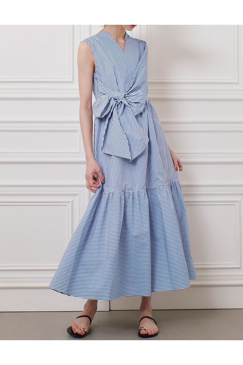 【アルアバイル/allureville】の【LOULOU WILLOUGHBY】ストライプリボンワンピース 人気、トレンドファッション・服の通販 founy(ファニー) 　ファッション　Fashion　レディースファッション　WOMEN　ワンピース　Dress　チュニック　Tunic　アシンメトリー　Asymmetry　ストライプ　Stripe　チュニック　Tunic　ティアード　Tiered　ティアードワンピース　Tiered Dress　フィット　Fit　フェミニン　Feminine　リボン　Ribbon　ロング　Long　夏　Summer　other-8|ID: prp329100004454768 ipo3291000000031324518