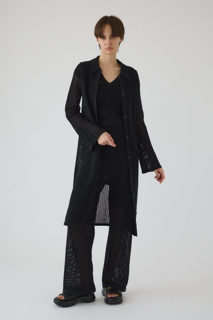 【リムアーク/RIM.ARK】のSummer knit long CD/カーディガン インテリア・キッズ・メンズ・レディースファッション・服の通販 founy(ファニー) 　ファッション　Fashion　レディースファッション　Fashion for Women　トップス・カットソー　Cut & Sew Tops　ニット　Knit Tops & Sweaters　カーディガン・羽織り　Layered Style Cardigans　おすすめ　Recommended / Our Picks　カーディガン　Cardigan, Knitwear　セットアップ　Set-Up, Coordinated Outfit　ブラウジング　Blouson Silhouette, Cinched Waist　ロング　Long, Long-Length　夏　Summer　透かし　Cut-Out, Lacework　ブラック|ID: prp329100004454785 ipo3291000000032961196