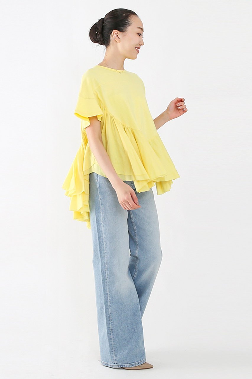 【アユーシ/AAYUSHI】のロングティアードフリルテールトップス 人気、トレンドファッション・服の通販 founy(ファニー) 　ファッション　Fashion　レディースファッション　WOMEN　トップス・カットソー　Tops/Tshirt　シャツ/ブラウス　Shirts/Blouses　ロング / Tシャツ　T-Shirts　カットソー　Cut and Sewn　ギャザー　Gather　ショート　Short　シンプル　Simple　スリーブ　Sleeve　デニム　Denim　バランス　Balance　パターン　Pattern　フリル　Frills　ランダム　Random　ロング　Long　再入荷　Restock/Back In Stock/Re Arrival　other-3|ID: prp329100004456310 ipo3291000000031250028