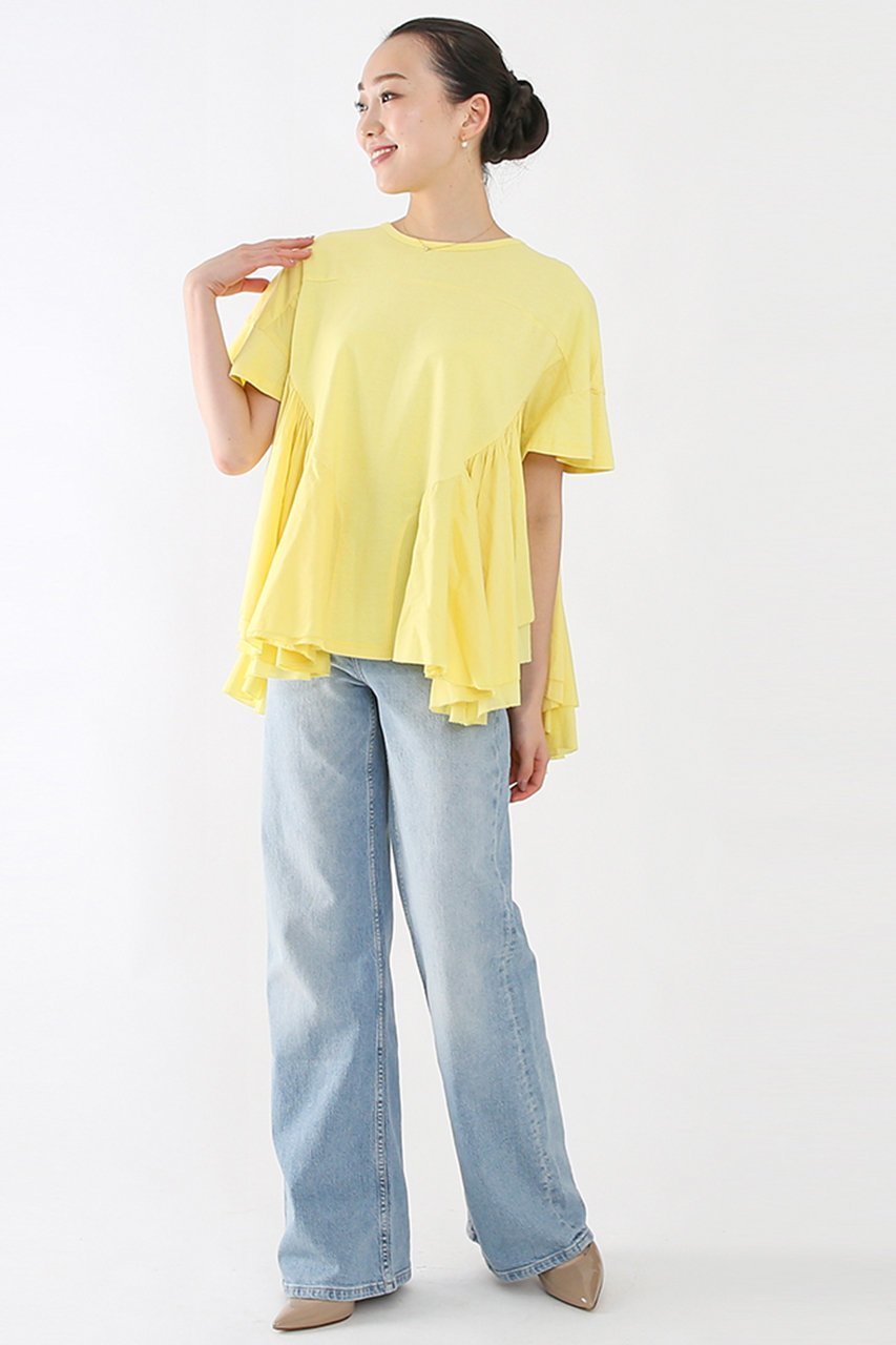 【アユーシ/AAYUSHI】のロングティアードフリルテールトップス 人気、トレンドファッション・服の通販 founy(ファニー) 　ファッション　Fashion　レディースファッション　WOMEN　トップス・カットソー　Tops/Tshirt　シャツ/ブラウス　Shirts/Blouses　ロング / Tシャツ　T-Shirts　カットソー　Cut and Sewn　ギャザー　Gather　ショート　Short　シンプル　Simple　スリーブ　Sleeve　デニム　Denim　バランス　Balance　パターン　Pattern　フリル　Frills　ランダム　Random　ロング　Long　再入荷　Restock/Back In Stock/Re Arrival　other-5|ID: prp329100004456310 ipo3291000000031323872