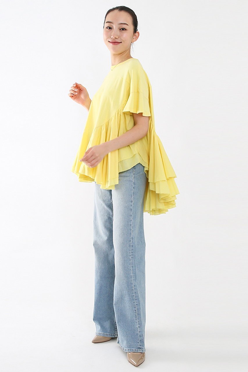 【アユーシ/AAYUSHI】のロングティアードフリルテールトップス 人気、トレンドファッション・服の通販 founy(ファニー) 　ファッション　Fashion　レディースファッション　WOMEN　トップス・カットソー　Tops/Tshirt　シャツ/ブラウス　Shirts/Blouses　ロング / Tシャツ　T-Shirts　カットソー　Cut and Sewn　ギャザー　Gather　ショート　Short　シンプル　Simple　スリーブ　Sleeve　デニム　Denim　バランス　Balance　パターン　Pattern　フリル　Frills　ランダム　Random　ロング　Long　再入荷　Restock/Back In Stock/Re Arrival　other-6|ID: prp329100004456310 ipo3291000000031323873