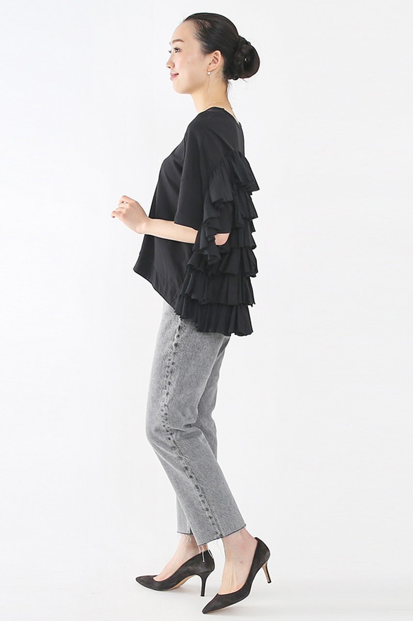 【アユーシ/AAYUSHI】のティアードカットソー 人気、トレンドファッション・服の通販 founy(ファニー) 　ファッション　Fashion　レディースファッション　WOMEN　トップス・カットソー　Tops/Tshirt　シャツ/ブラウス　Shirts/Blouses　ロング / Tシャツ　T-Shirts　カットソー　Cut and Sewn　ショート　Short　シンプル　Simple　スリーブ　Sleeve　デニム　Denim　フリル　Frills　ベーシック　Basic　リラックス　Relax　半袖　Short Sleeve　other-6|ID: prp329100004456311 ipo3291000000031323875