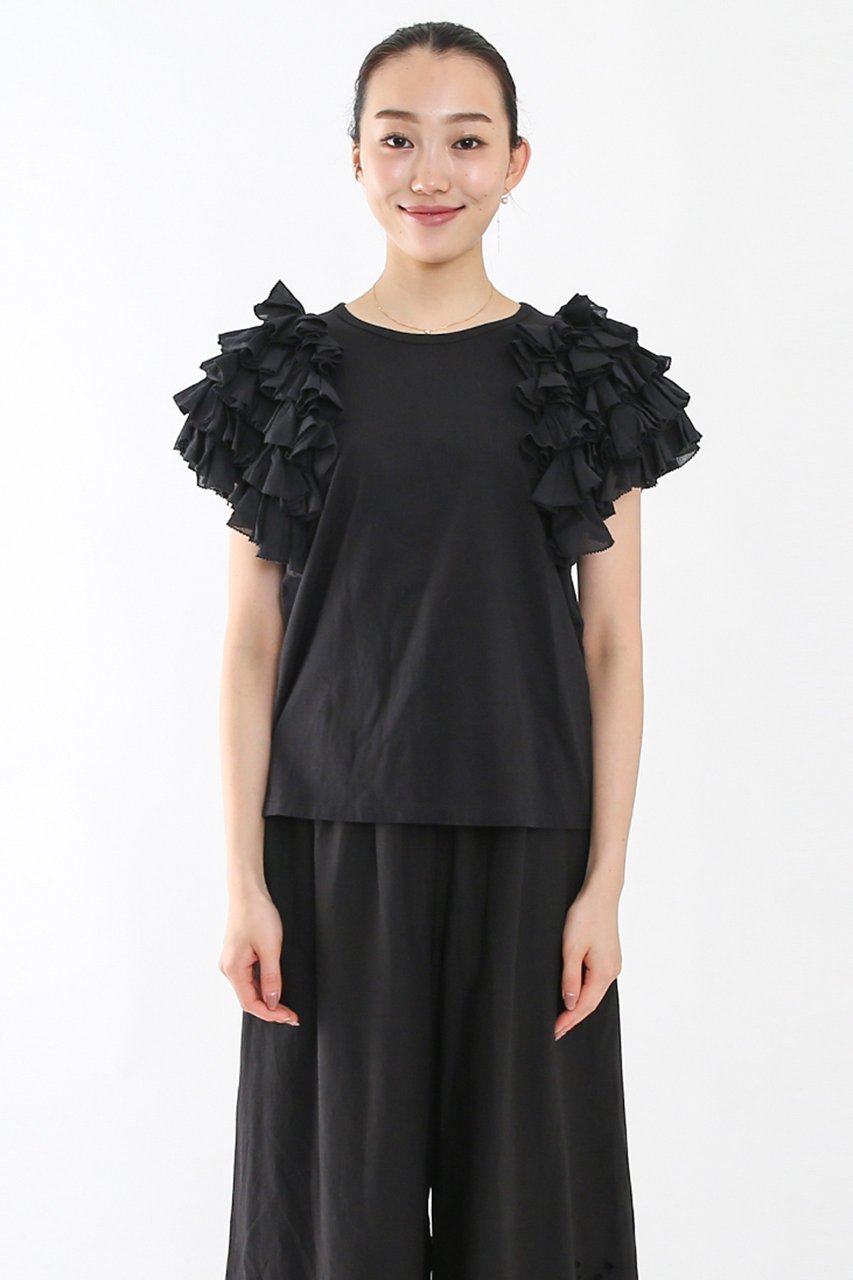 【アユーシ/AAYUSHI】のフリルボリュームショルダートップス 人気、トレンドファッション・服の通販 founy(ファニー) 　ファッション　Fashion　レディースファッション　WOMEN　トップス・カットソー　Tops/Tshirt　シャツ/ブラウス　Shirts/Blouses　ロング / Tシャツ　T-Shirts　カットソー　Cut and Sewn　ショート　Short　スリーブ　Sleeve　フェミニン　Feminine　フリル　Frills　other-2|ID: prp329100004456312 ipo3291000000031250036