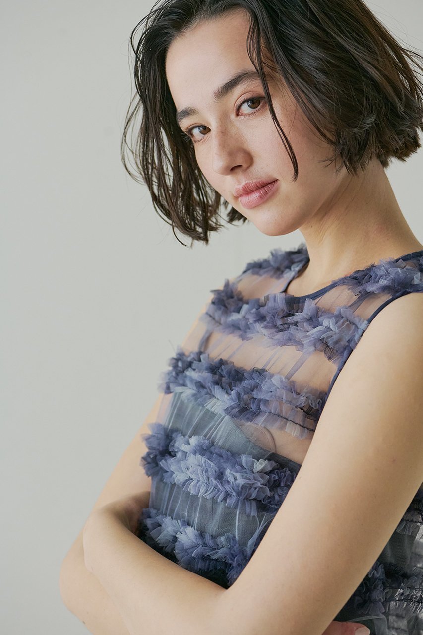 【ジェイドット/j.】のチュールジャカードスリーブレスブラウス 人気、トレンドファッション・服の通販 founy(ファニー) 　ファッション　Fashion　レディースファッション　WOMEN　トップス・カットソー　Tops/Tshirt　キャミソール / ノースリーブ　No Sleeves　シャツ/ブラウス　Shirts/Blouses　おすすめ　Recommend　シンプル　Simple　ジャカード　Jacquard　ジャケット　Jacket　スラックス　Slacks　チュール　Tulle　デニム　Denim　ノースリーブ　No Sleeve　other-7|ID: prp329100004456317 ipo3291000000031323898