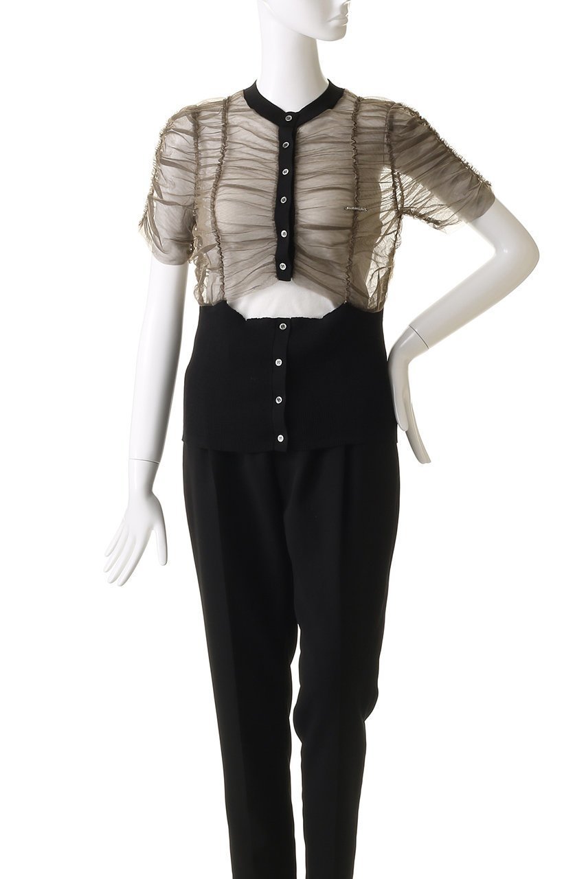 【プランク プロジェクト/PRANK PROJECT】のチュールコンビニットカーディガン / Tulle Combi Knit Cardigan 人気、トレンドファッション・服の通販 founy(ファニー) 　ファッション　Fashion　レディースファッション　Fashion for Women　トップス・カットソー　Cut & Sew Tops　ニット　Knit Tops & Sweaters　カーディガン・羽織り　Layered Style Cardigans　カーディガン　Cardigan, Knitwear　コンパクト　Compact, Small Size　スリット　Slit, Slit Detail　チュール　Tulip, Tulip Motif　ドッキング　Docking, Mixed Material　フロント　Front, Front Design　リブニット　Rib Knit, Ribbed Knit　羽織　Haori, Light Jacket　other-2|ID: prp329100004456321 ipo3291000000032928754