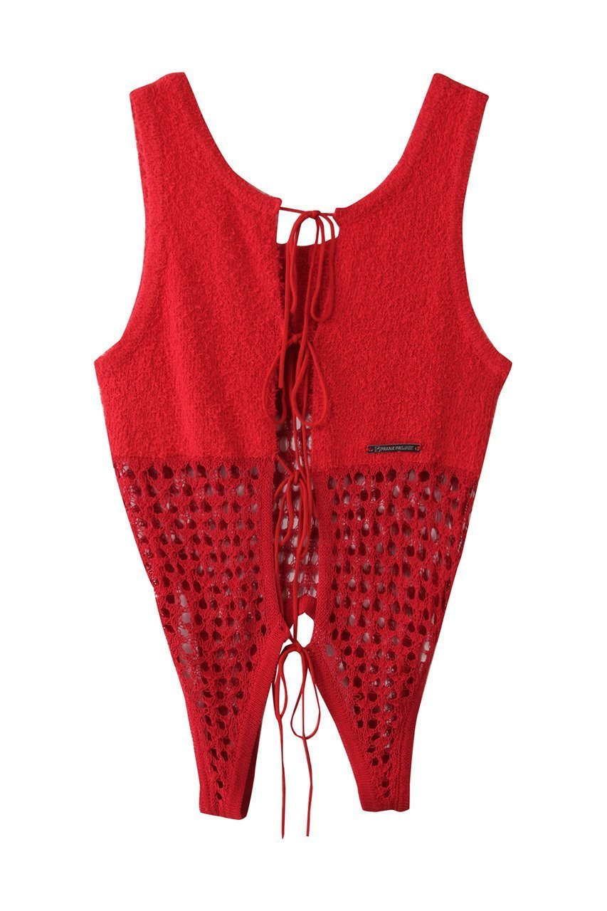 【プランク プロジェクト/PRANK PROJECT】のコイルメッシュコンビニットタンク / Coil Mesh Knit Tank インテリア・キッズ・メンズ・レディースファッション・服の通販 founy(ファニー) 　ファッション　Fashion　レディースファッション　Fashion for Women　トップス・カットソー　Cut & Sew Tops　ニット　Knit Tops & Sweaters　カジュアルプルオーバー・ニットトップス　Pullovers & Knit Tops / Casual Pullovers　おすすめ　Recommended / Our Picks　デニム　Denim, Jeans Material　メッシュ　Mesh, Net Fabric　リボン　Ribbon, Bow　RED(レッド)|ID: prp329100004456322 ipo3291000000032924565