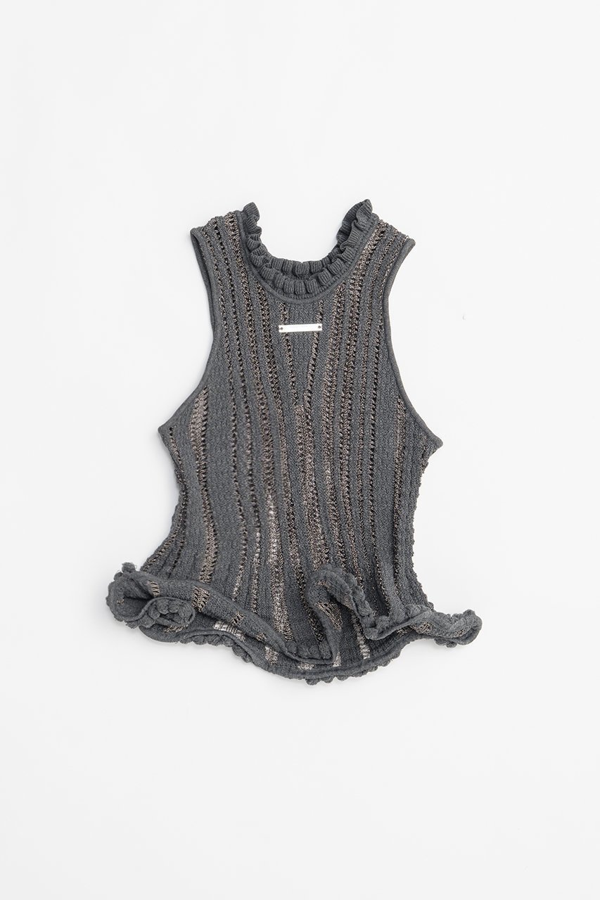 【プランク プロジェクト/PRANK PROJECT】のウェーブヘムポップコーンニットタンク / Wave Hem Popcorn Knit Tank インテリア・キッズ・メンズ・レディースファッション・服の通販 founy(ファニー) 　ファッション　Fashion　レディースファッション　WOMEN　トップス・カットソー　Tops/Tshirt　ニット　Knit Tops　プルオーバー　Pullover　ストライプ　Stripe　ストレート　Straight　タンク　Tank　デニム　Denim　フリル　Frills　ヘムライン　Hemline　ワイド　Wide　ワイヤー　Wire　GRY(グレー)|ID: prp329100004456323 ipo3291000000031184101