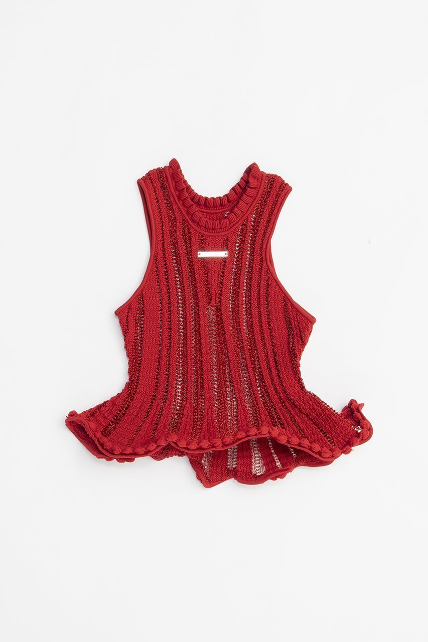 【プランク プロジェクト/PRANK PROJECT】のウェーブヘムポップコーンニットタンク / Wave Hem Popcorn Knit Tank インテリア・キッズ・メンズ・レディースファッション・服の通販 founy(ファニー) 　ファッション　Fashion　レディースファッション　WOMEN　トップス・カットソー　Tops/Tshirt　ニット　Knit Tops　プルオーバー　Pullover　ストライプ　Stripe　ストレート　Straight　タンク　Tank　デニム　Denim　フリル　Frills　ヘムライン　Hemline　ワイド　Wide　ワイヤー　Wire　RED(レッド)|ID: prp329100004456323 ipo3291000000031184102