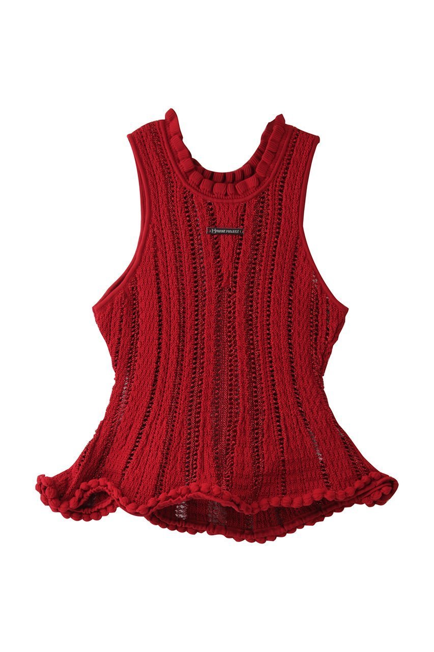 【プランク プロジェクト/PRANK PROJECT】のウェーブヘムポップコーンニットタンク / Wave Hem Popcorn Knit Tank インテリア・キッズ・メンズ・レディースファッション・服の通販 founy(ファニー) 　ファッション　Fashion　レディースファッション　Fashion for Women　トップス・カットソー　Cut & Sew Tops　ニット　Knit Tops & Sweaters　カジュアルプルオーバー・ニットトップス　Pullovers & Knit Tops / Casual Pullovers　ストライプ　Stripe, Striped Pattern　ストレート　Straight, Straight Cut　タンク　Tank Top, Sleeveless Top　デニム　Denim, Jeans Material　フリル　Frill, Ruffle　ヘムライン　Hemline, Bottom Cut　ワイド　Wide, Wide Fit　ワイヤー　Wire, Wired Bra　RED(レッド)|ID: prp329100004456323 ipo3291000000035721591