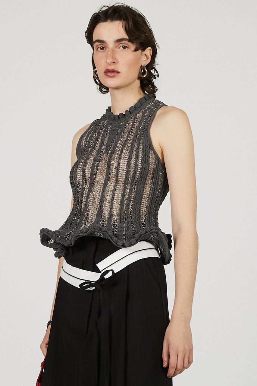 【プランク プロジェクト/PRANK PROJECT】のウェーブヘムポップコーンニットタンク / Wave Hem Popcorn Knit Tank 人気、トレンドファッション・服の通販 founy(ファニー) 　ファッション　Fashion　レディースファッション　Fashion for Women　トップス・カットソー　Cut & Sew Tops　ニット　Knit Tops & Sweaters　カジュアルプルオーバー・ニットトップス　Pullovers & Knit Tops / Casual Pullovers　ストライプ　Stripe, Striped Pattern　ストレート　Straight, Straight Cut　タンク　Tank Top, Sleeveless Top　デニム　Denim, Jeans Material　フリル　Frill, Ruffle　ヘムライン　Hemline, Bottom Cut　ワイド　Wide, Wide Fit　ワイヤー　Wire, Wired Bra　other-6|ID: prp329100004456323 ipo3291000000036020135