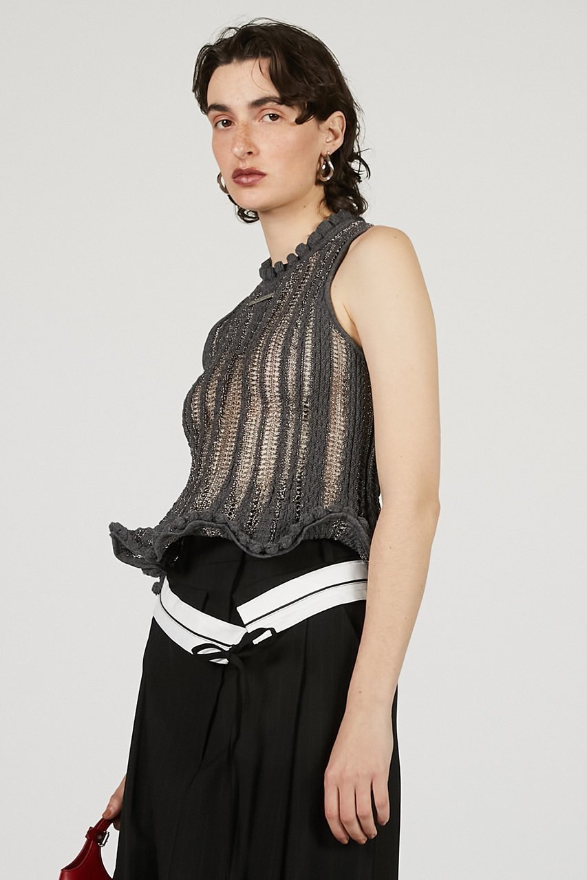 【プランク プロジェクト/PRANK PROJECT】のウェーブヘムポップコーンニットタンク / Wave Hem Popcorn Knit Tank 人気、トレンドファッション・服の通販 founy(ファニー) 　ファッション　Fashion　レディースファッション　Fashion for Women　トップス・カットソー　Cut & Sew Tops　ニット　Knit Tops & Sweaters　カジュアルプルオーバー・ニットトップス　Pullovers & Knit Tops / Casual Pullovers　ストライプ　Stripe, Striped Pattern　ストレート　Straight, Straight Cut　タンク　Tank Top, Sleeveless Top　デニム　Denim, Jeans Material　フリル　Frill, Ruffle　ヘムライン　Hemline, Bottom Cut　ワイド　Wide, Wide Fit　ワイヤー　Wire, Wired Bra　other-7|ID: prp329100004456323 ipo3291000000036020136
