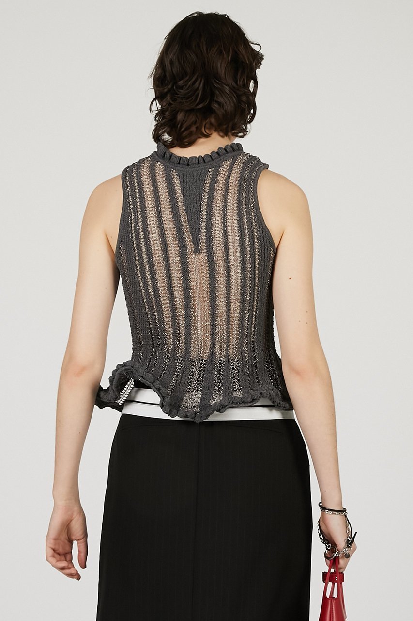 【プランク プロジェクト/PRANK PROJECT】のウェーブヘムポップコーンニットタンク / Wave Hem Popcorn Knit Tank 人気、トレンドファッション・服の通販 founy(ファニー) 　ファッション　Fashion　レディースファッション　Fashion for Women　トップス・カットソー　Cut & Sew Tops　ニット　Knit Tops & Sweaters　カジュアルプルオーバー・ニットトップス　Pullovers & Knit Tops / Casual Pullovers　ストライプ　Stripe, Striped Pattern　ストレート　Straight, Straight Cut　タンク　Tank Top, Sleeveless Top　デニム　Denim, Jeans Material　フリル　Frill, Ruffle　ヘムライン　Hemline, Bottom Cut　ワイド　Wide, Wide Fit　ワイヤー　Wire, Wired Bra　other-8|ID: prp329100004456323 ipo3291000000036020137