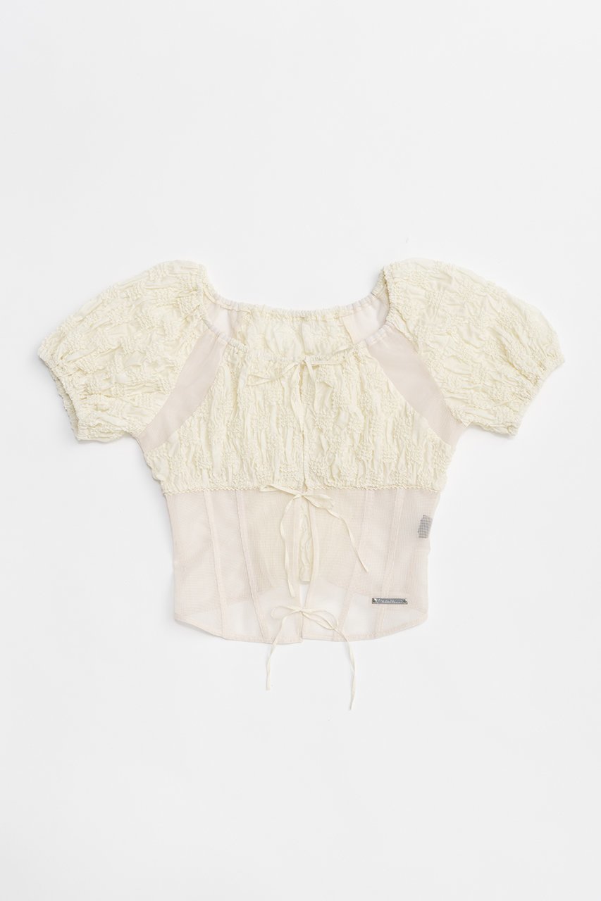 【プランク プロジェクト/PRANK PROJECT】のスモッキングパフトップ / Smocking Puff Top インテリア・キッズ・メンズ・レディースファッション・服の通販 founy(ファニー) 　ファッション　Fashion　レディースファッション　WOMEN　トップス・カットソー　Tops/Tshirt　シャツ/ブラウス　Shirts/Blouses　おすすめ　Recommend　カーゴパンツ　Cargo Pants　コルセット　Corset　コンビ　Combination　シャーリング　Shirring　ショート　Short　スリーブ　Sleeve　メッシュ　Mesh　NEW・新作・新着・新入荷　New Arrivals　WHT(ホワイト)|ID: prp329100004456324 ipo3291000000031184105