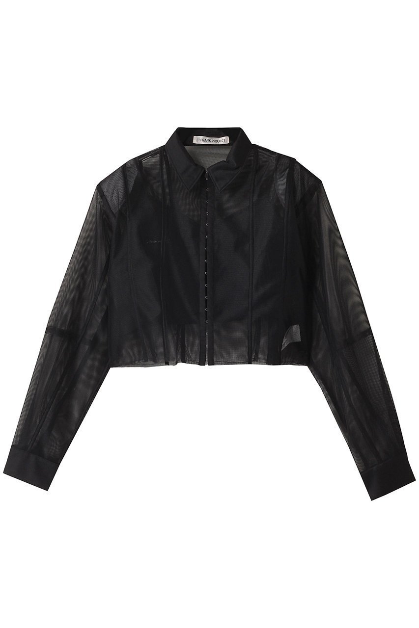 【プランク プロジェクト/PRANK PROJECT】のビスチェレイヤードメッシュシャツ / Bustier Layered Mesh Shirt インテリア・キッズ・メンズ・レディースファッション・服の通販 founy(ファニー) 　ファッション　Fashion　レディースファッション　Fashion for Women　トップス・カットソー　Cut & Sew Tops　シャツ・ブラウス・オフィスカジュアル　Elegant Blouses & Button-Ups　ビスチェ　Bustiers & Corset Tops / Layered Bustier Style　オーガンジー　Organza Fabric　シアー　Sheer, See-Through　ショート　Short, Short Length　スリーブ　Sleeve, Long Sleeve / Short Sleeve　ドッキング　Docking, Mixed Material　ビスチェ　Bustier, Corset Top　フロント　Front, Front Design　メッシュ　Mesh, Net Fabric　夏　Summer　BLK(ブラック)|ID: prp329100004456327 ipo3291000000034422158