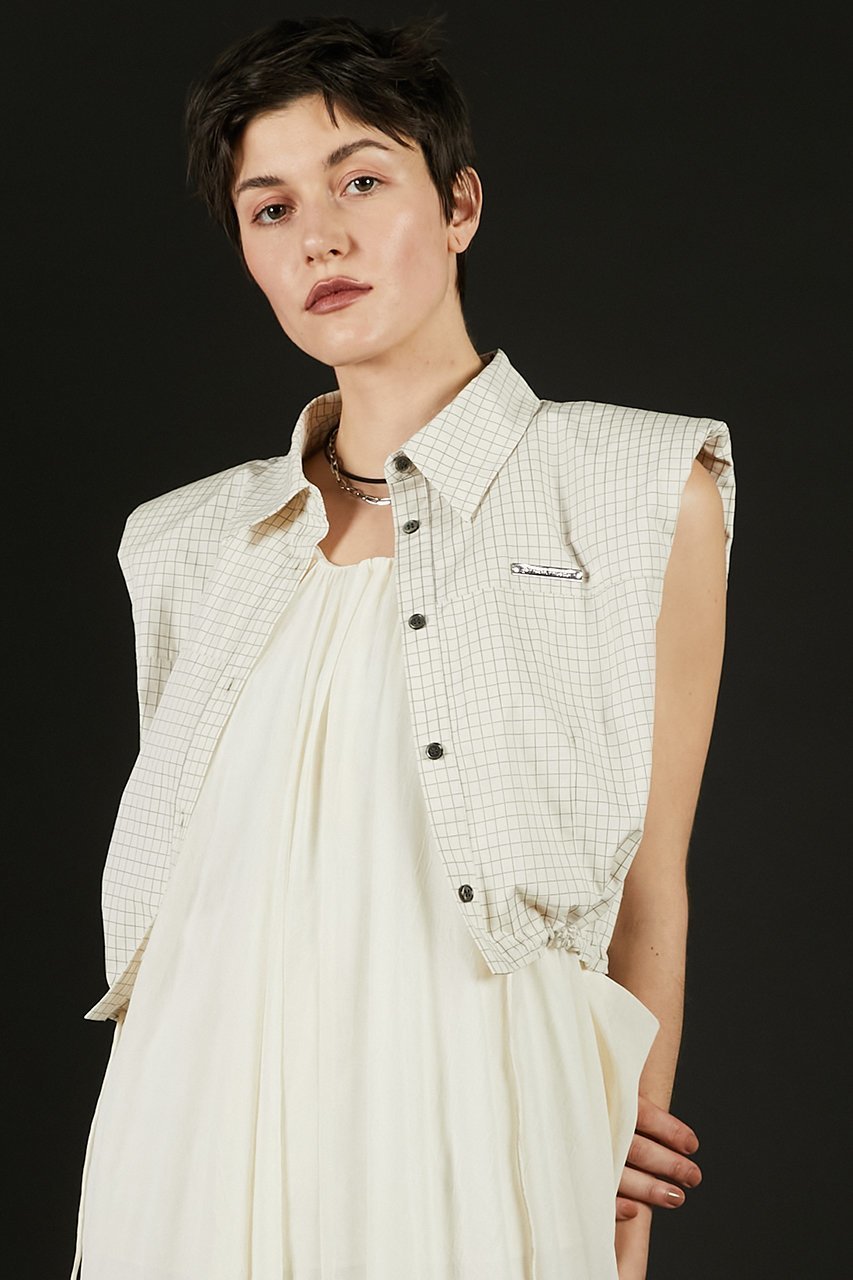 【プランク プロジェクト/PRANK PROJECT】のノースリチェックショートシャツ / Sleeveless Check Short Shirt 人気、トレンドファッション・服の通販 founy(ファニー) 　ファッション　Fashion　レディースファッション　WOMEN　トップス・カットソー　Tops/Tshirt　シャツ/ブラウス　Shirts/Blouses　ロング / Tシャツ　T-Shirts　おすすめ　Recommend　ショルダー　Shoulder　ショート　Short　スポーティ　Sporty　スリーブ　Sleeve　チェック　Check　ドローストリング　Drawstring　モノトーン　Monotone　夏　Summer　NEW・新作・新着・新入荷　New Arrivals　other-2|ID: prp329100004456329 ipo3291000000031250129