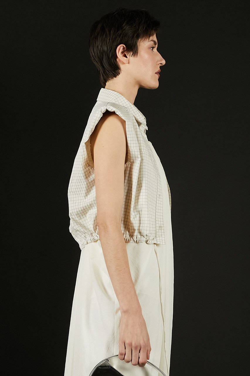【プランク プロジェクト/PRANK PROJECT】のノースリチェックショートシャツ / Sleeveless Check Short Shirt 人気、トレンドファッション・服の通販 founy(ファニー) 　ファッション　Fashion　レディースファッション　WOMEN　トップス・カットソー　Tops/Tshirt　シャツ/ブラウス　Shirts/Blouses　ロング / Tシャツ　T-Shirts　おすすめ　Recommend　ショルダー　Shoulder　ショート　Short　スポーティ　Sporty　スリーブ　Sleeve　チェック　Check　ドローストリング　Drawstring　モノトーン　Monotone　夏　Summer　NEW・新作・新着・新入荷　New Arrivals　other-5|ID: prp329100004456329 ipo3291000000031323923