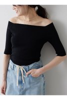 【ウィムガゼット/Whim Gazette】の【THE PAUSE】オフショルハーフスリーブプルオーバー 人気、トレンドファッション・服の通販 founy(ファニー) ファッション Fashion レディースファッション Fashion for Women トップス・カットソー Cut & Sew Tops ニット Knit Tops & Sweaters カジュアルプルオーバー・ニットトップス Pullovers & Knit Tops / Casual Pullovers インナー Innerwear クール Cool, Chic シンプル Simple, Minimal ジャケット Jacket, Outerwear ストレッチ Stretch, Stretchy Fabric スマート Smart, Elegant フィット Fit, Slim Fit ミラノリブ Milano Rib, Milano Stitch ワイド Wide, Wide Fit エレガント 上品 Elegant 半袖 Short Sleeve, Half Sleeve |ID:prp329100004456342
