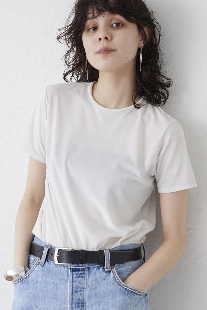 【ウィムガゼット/Whim Gazette】の【THE PAUSE】ベロアコンパクトTシャツ 人気、トレンドファッション・服の通販 founy(ファニー) 　ファッション　Fashion　レディースファッション　Fashion for Women　トップス・カットソー　Cut & Sew Tops　シャツ・ブラウス・オフィスカジュアル　Elegant Blouses & Button-Ups　ロングTシャツ・Tシャツ　Longline T-Shirts & Tees　カットソー・ベーシックTシャツ　Cut-and-Sewn Tops / Stretch Tees & Basics　ベロアトップス　Velour Tops / Velvet-Look Items　コンパクト　Compact, Small Size　ショート　Short, Short Length　シンプル　Simple, Minimal　ストレッチ　Stretch, Stretchy Fabric　スリーブ　Sleeve, Long Sleeve / Short Sleeve　ベロア　Velour, Soft Velvet　 other-1|ID: prp329100004456348 ipo3291000000032848614