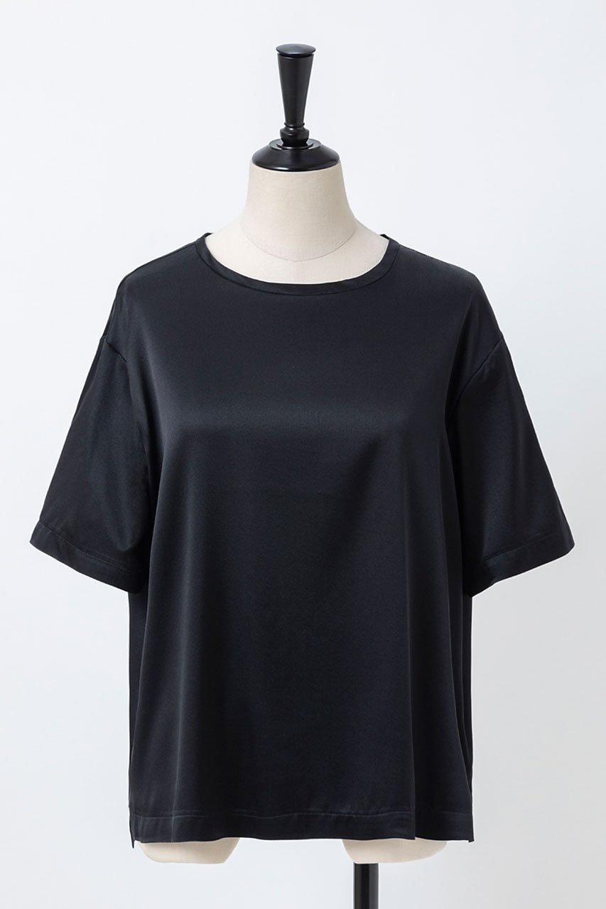 【オーヴィル/EAUVIRE】のウォッシャブルシルクTブラウス インテリア・キッズ・メンズ・レディースファッション・服の通販 founy(ファニー) 　ファッション　Fashion　レディースファッション　WOMEN　トップス・カットソー　Tops/Tshirt　シャツ/ブラウス　Shirts/Blouses　ロング / Tシャツ　T-Shirts　カットソー　Cut and Sewn　ショート　Short　シルク　Silk　ストレッチ　Stretch　スリーブ　Sleeve　半袖　Short Sleeve　定番　Standard　ブラック|ID: prp329100004456378 ipo3291000000031184262