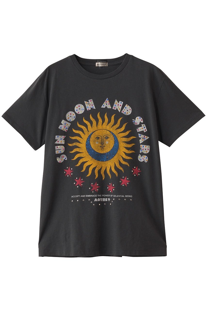 【マザー/MOTHER】のSUN MOON AND STARS プリントTシャツ(SNM) インテリア・キッズ・メンズ・レディースファッション・服の通販 founy(ファニー) 　ファッション　Fashion　レディースファッション　Fashion for Women　トップス・カットソー　Cut & Sew Tops　シャツ・ブラウス・オフィスカジュアル　Elegant Blouses & Button-Ups　ロングTシャツ・Tシャツ　Longline T-Shirts & Tees　カットソー・ベーシックTシャツ　Cut-and-Sewn Tops / Stretch Tees & Basics　インナー　Innerwear　グラフィック　Graphic, Graphic Design　ショート　Short, Short Length　スニーカー　Sneakers, Trainers　スリーブ　Sleeve, Long Sleeve / Short Sleeve　デニム　Denim, Jeans Material　フェミニン　Feminine, Girly　プリント　Print, Printed Pattern　モチーフ　Motif, Design Theme　ブラック|ID: prp329100004456420 ipo3291000000032806732