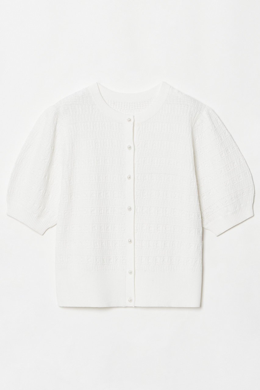 【アルアバイル/allureville】の【LOULOU WILLOUGHBY】リボンボーダーカーディガン インテリア・キッズ・メンズ・レディースファッション・服の通販 founy(ファニー) 　ファッション　Fashion　レディースファッション　Fashion for Women　トップス・カットソー　Cut & Sew Tops　ニット　Knit Tops & Sweaters　カーディガン・羽織り　Layered Style Cardigans　カーディガン　Cardigan, Knitwear　スリーブ　Sleeve, Long Sleeve / Short Sleeve　バランス　Balance, Style Balance　パール　Pearl, Pearl Accent　フロント　Front, Front Design　リボン　Ribbon, Bow　エレガント 上品　Elegant　半袖　Short Sleeve, Half Sleeve　オフホワイト|ID: prp329100004456431 ipo3291000000032932100