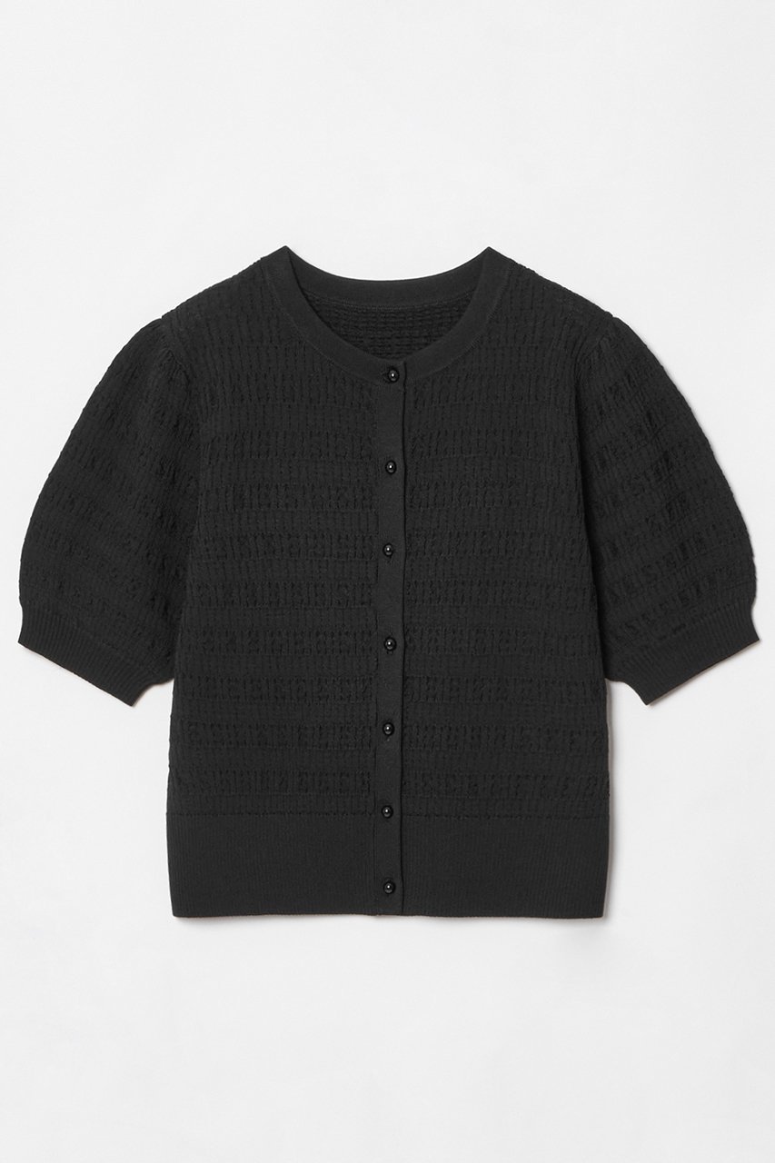【アルアバイル/allureville】の【LOULOU WILLOUGHBY】リボンボーダーカーディガン インテリア・キッズ・メンズ・レディースファッション・服の通販 founy(ファニー) 　ファッション　Fashion　レディースファッション　Fashion for Women　トップス・カットソー　Cut & Sew Tops　ニット　Knit Tops & Sweaters　カーディガン・羽織り　Layered Style Cardigans　カーディガン　Cardigan, Knitwear　スリーブ　Sleeve, Long Sleeve / Short Sleeve　バランス　Balance, Style Balance　パール　Pearl, Pearl Accent　フロント　Front, Front Design　リボン　Ribbon, Bow　エレガント 上品　Elegant　半袖　Short Sleeve, Half Sleeve　ブラック|ID: prp329100004456431 ipo3291000000032932106