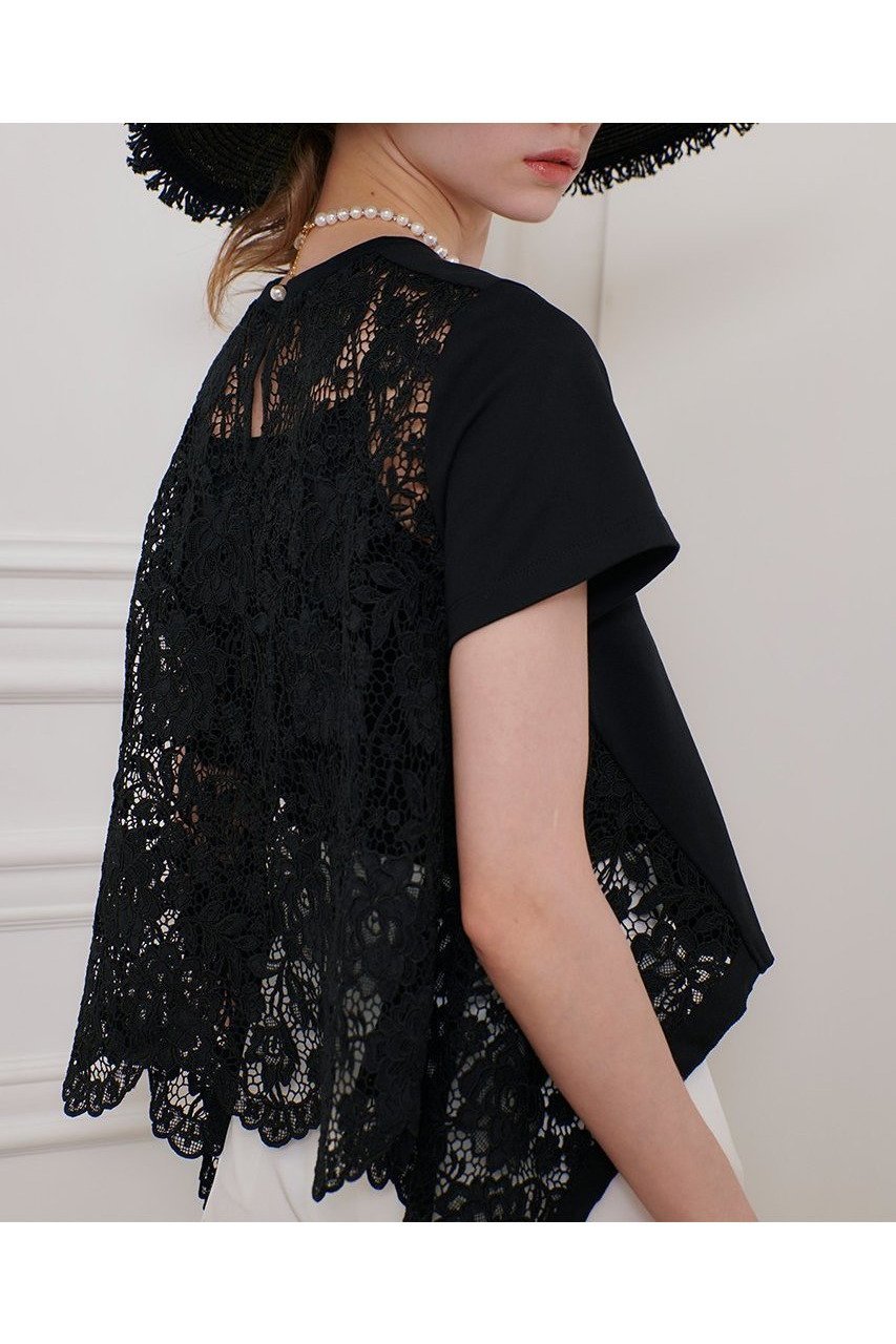 【アルアバイル/allureville】の【LOULOU WILLOUGHBY】レースドッキングプルオーバー B 人気、トレンドファッション・服の通販 founy(ファニー) 　ファッション　Fashion　レディースファッション　WOMEN　トップス・カットソー　Tops/Tshirt　シャツ/ブラウス　Shirts/Blouses　プルオーバー　Pullover　カットソー　Cut And Sew　コンパクト　Compact　ショート　Short　スカラップ　Scalloped　スリーブ　Sleeve　デニム　Denim　フェミニン　Feminine　ミックス　Mix　レース　Race　エレガント 上品　Elegant　other-3|ID: prp329100004456433 ipo3291000000031250679