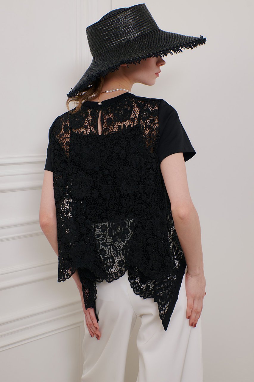 【アルアバイル/allureville】の【LOULOU WILLOUGHBY】レースドッキングプルオーバー B 人気、トレンドファッション・服の通販 founy(ファニー) 　ファッション　Fashion　レディースファッション　WOMEN　トップス・カットソー　Tops/Tshirt　シャツ/ブラウス　Shirts/Blouses　プルオーバー　Pullover　カットソー　Cut And Sew　コンパクト　Compact　ショート　Short　スカラップ　Scalloped　スリーブ　Sleeve　デニム　Denim　フェミニン　Feminine　ミックス　Mix　レース　Race　エレガント 上品　Elegant　other-7|ID: prp329100004456433 ipo3291000000031324184