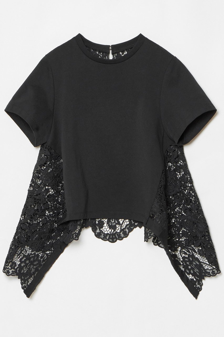 【アルアバイル/allureville】の【LOULOU WILLOUGHBY】レースドッキングプルオーバー B インテリア・キッズ・メンズ・レディースファッション・服の通販 founy(ファニー) 　ファッション　Fashion　レディースファッション　Fashion for Women　トップス・カットソー　Cut & Sew Tops　シャツ・ブラウス・オフィスカジュアル　Elegant Blouses & Button-Ups　カジュアルプルオーバー・ニットトップス　Pullovers & Knit Tops / Casual Pullovers　カットソー　Cut and Sewn Top　コンパクト　Compact, Small Size　ショート　Short, Short Length　スカラップ　Scallop, Scalloped Edge　スリーブ　Sleeve, Long Sleeve / Short Sleeve　デニム　Denim, Jeans Material　フェミニン　Feminine, Girly　ミックス　Mix, Mixed Style　レース　Lace, Lace Fabric　エレガント 上品　Elegant　ブラック|ID: prp329100004456433 ipo3291000000032907022
