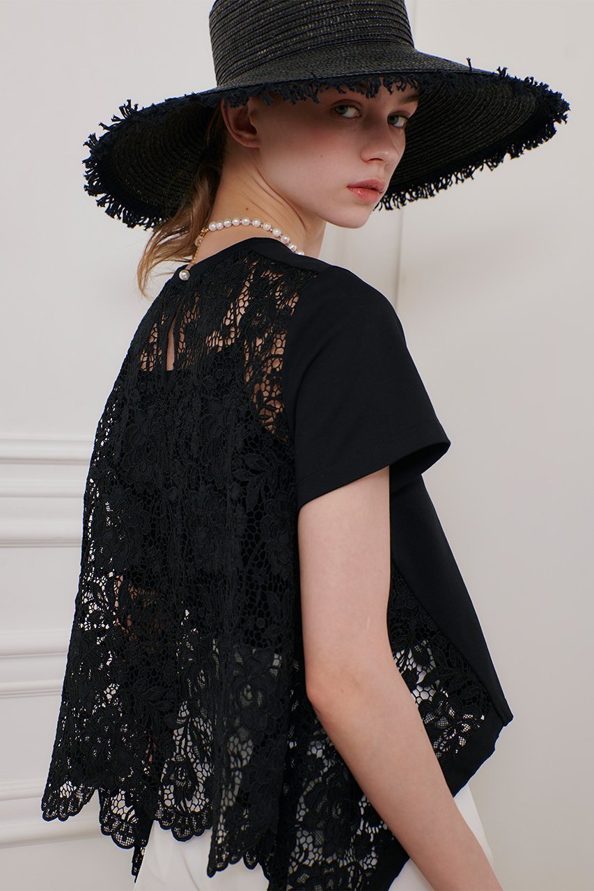【アルアバイル/allureville】の【LOULOU WILLOUGHBY】レースドッキングプルオーバー B 人気、トレンドファッション・服の通販 founy(ファニー) 　ファッション　Fashion　レディースファッション　Fashion for Women　トップス・カットソー　Cut & Sew Tops　シャツ・ブラウス・オフィスカジュアル　Elegant Blouses & Button-Ups　カジュアルプルオーバー・ニットトップス　Pullovers & Knit Tops / Casual Pullovers　カットソー　Cut and Sewn Top　コンパクト　Compact, Small Size　ショート　Short, Short Length　スカラップ　Scallop, Scalloped Edge　スリーブ　Sleeve, Long Sleeve / Short Sleeve　デニム　Denim, Jeans Material　フェミニン　Feminine, Girly　ミックス　Mix, Mixed Style　レース　Lace, Lace Fabric　エレガント 上品　Elegant　other-3|ID: prp329100004456433 ipo3291000000032907028