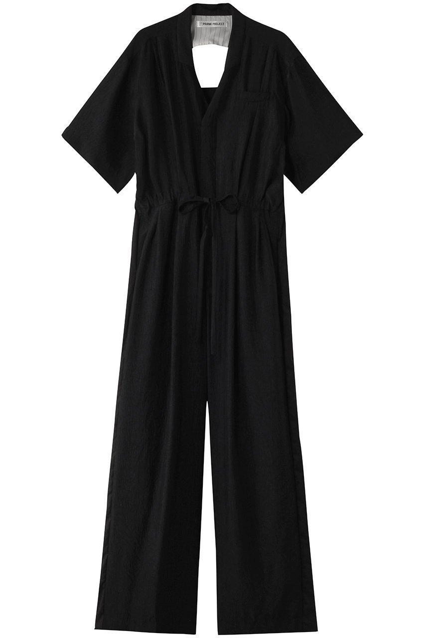 【プランク プロジェクト/PRANK PROJECT】のオープンバックジャンプスーツ / Open Back Jumpsuit インテリア・キッズ・メンズ・レディースファッション・服の通販 founy(ファニー) 　ファッション　Fashion　レディースファッション　Fashion for Women　バッグ　Bags　パンツ　Pants & Trousers　サテン　Satin, Glossy Fabric　ストライプ　Stripe, Striped Pattern　ドローストリング　Drawstring, Pull Cord　リラックス　Relax, Relaxed Fit　ワッシャー　Washer, Crinkled Finish　BLK(ブラック)|ID: prp329100004456444 ipo3291000000032966937