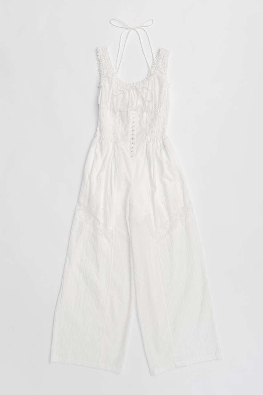 【プランク プロジェクト/PRANK PROJECT】のコットンレースジャンプスーツ / Cotton Lace Jumpsuit インテリア・キッズ・メンズ・レディースファッション・服の通販 founy(ファニー) 　ファッション　Fashion　レディースファッション　Fashion for Women　パンツ　Pants & Trousers　シャーリング　Shirring, Ruched　ミックス　Mix, Mixed Style　リラックス　Relax, Relaxed Fit　レース　Lace, Lace Fabric　今季　This Season, Current Season　WHT(ホワイト)|ID: prp329100004456446 ipo3291000000032900904