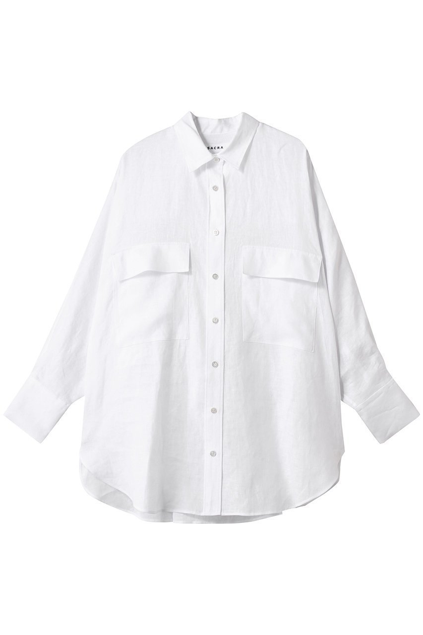 【サクラ/SACRA】のゼファーリネンクロスシャツ インテリア・キッズ・メンズ・レディースファッション・服の通販 founy(ファニー) 　ファッション　Fashion　レディースファッション　Fashion for Women　トップス・カットソー　Cut & Sew Tops　シャツ・ブラウス・オフィスカジュアル　Elegant Blouses & Button-Ups　スリーブ　Sleeve, Long Sleeve / Short Sleeve　ロング　Long, Long-Length　エレガント 上品　Elegant　今季　This Season, Current Season　夏　Summer　ホワイト|ID: prp329100004457645 ipo3291000000032808548