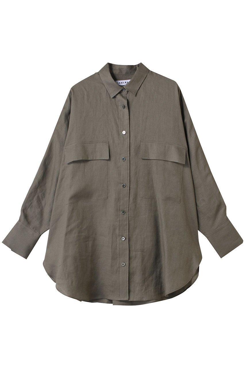 【サクラ/SACRA】のゼファーリネンクロスシャツ インテリア・キッズ・メンズ・レディースファッション・服の通販 founy(ファニー) 　ファッション　Fashion　レディースファッション　Fashion for Women　トップス・カットソー　Cut & Sew Tops　シャツ・ブラウス・オフィスカジュアル　Elegant Blouses & Button-Ups　スリーブ　Sleeve, Long Sleeve / Short Sleeve　ロング　Long, Long-Length　エレガント 上品　Elegant　今季　This Season, Current Season　夏　Summer　カーキ|ID: prp329100004457645 ipo3291000000032808549
