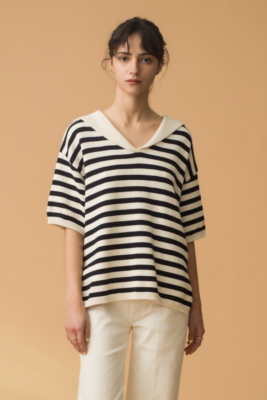 【デミーリー/DEMYLEE】のJANE STRIPE ソフトコットン セーラーカラーニットトップ 人気、トレンドファッション・服の通販 founy(ファニー) 　ファッション　Fashion　レディースファッション　WOMEN　トップス・カットソー　Tops/Tshirt　ニット　Knit Tops　プルオーバー　Pullover　おすすめ　Recommend　フェミニン　Feminine　ボーダー　Border　エレガント 上品　Elegant　夏　Summer　other-7|ID: prp329100004457658 ipo3291000000031323775