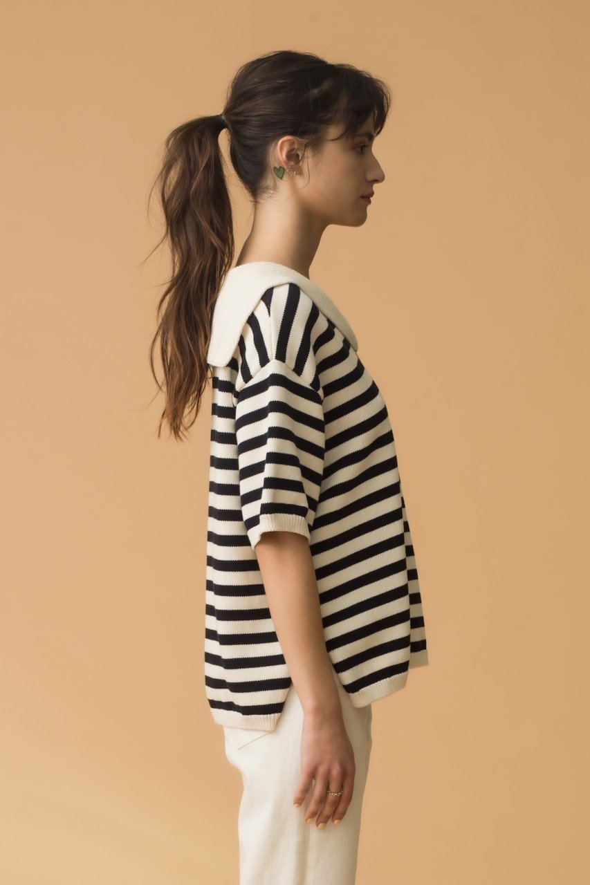【デミーリー/DEMYLEE】のJANE STRIPE ソフトコットン セーラーカラーニットトップ 人気、トレンドファッション・服の通販 founy(ファニー) 　ファッション　Fashion　レディースファッション　WOMEN　トップス・カットソー　Tops/Tshirt　ニット　Knit Tops　プルオーバー　Pullover　おすすめ　Recommend　フェミニン　Feminine　ボーダー　Border　エレガント 上品　Elegant　夏　Summer　other-8|ID: prp329100004457658 ipo3291000000031323776