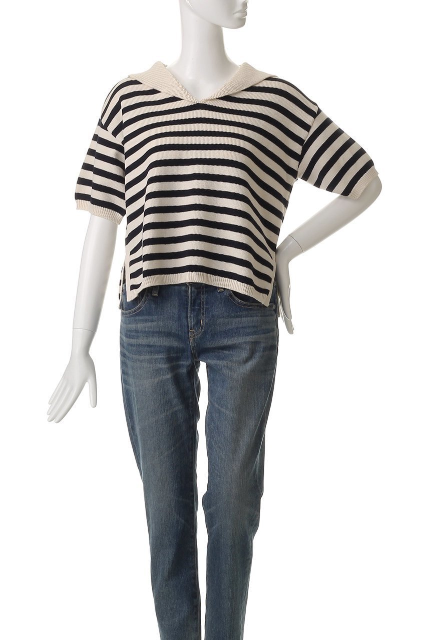 【デミーリー/DEMYLEE】のJANE STRIPE ソフトコットン セーラーカラーニットトップ 人気、トレンドファッション・服の通販 founy(ファニー) 　ファッション　Fashion　レディースファッション　Fashion for Women　トップス・カットソー　Cut & Sew Tops　ニット　Knit Tops & Sweaters　カジュアルプルオーバー・ニットトップス　Pullovers & Knit Tops / Casual Pullovers　おすすめ　Recommended / Our Picks　フェミニン　Feminine, Girly　ボーダー　Border, Stripe　エレガント 上品　Elegant　夏　Summer　other-2|ID: prp329100004457658 ipo3291000000032811985