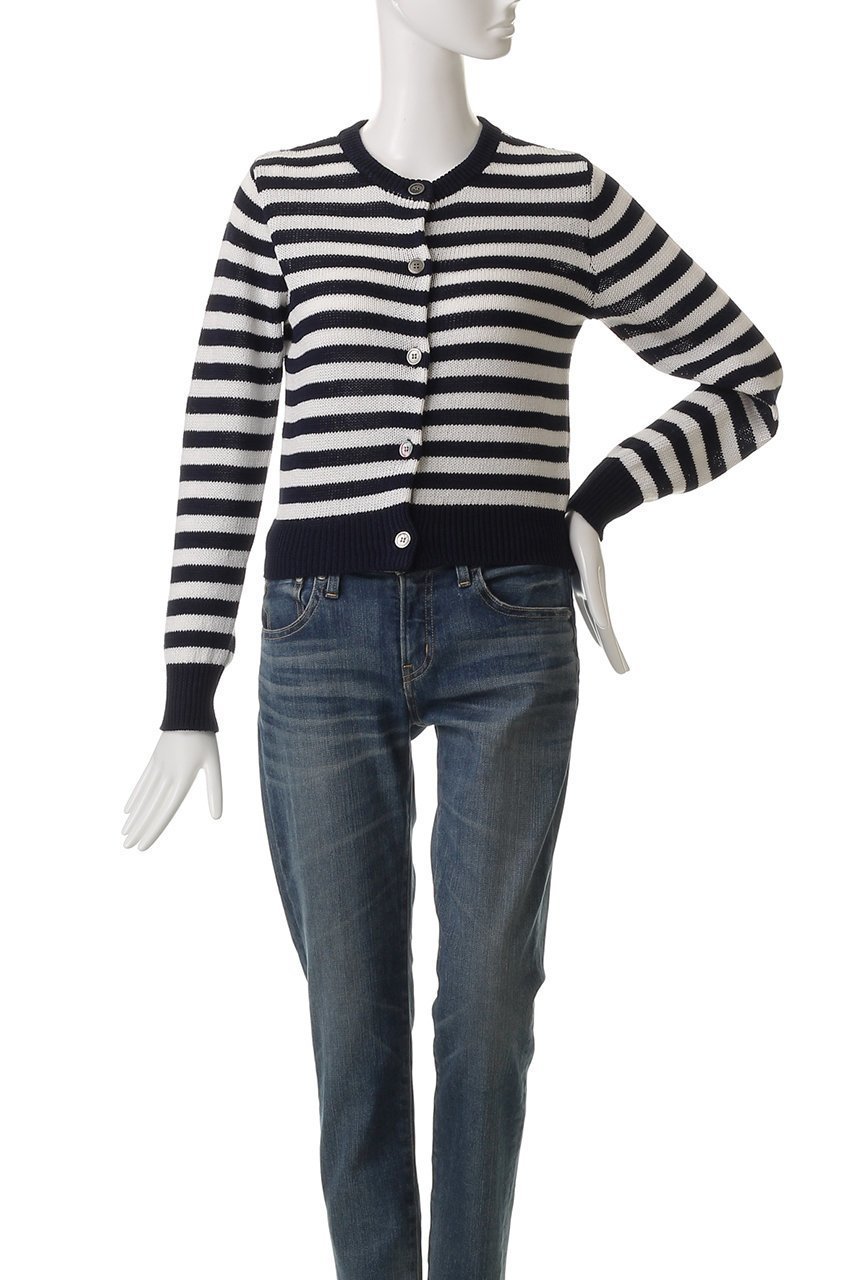【デミーリー/DEMYLEE】のSAVANNAH STRIPE マーセライズドコットン クルーネック カーディガン 人気、トレンドファッション・服の通販 founy(ファニー) 　ファッション　Fashion　レディースファッション　Fashion for Women　トップス・カットソー　Cut & Sew Tops　ニット　Knit Tops & Sweaters　カーディガン・羽織り　Layered Style Cardigans　おすすめ　Recommended / Our Picks　カーディガン　Cardigan, Knitwear　コンパクト　Compact, Small Size　ストライプ　Stripe, Striped Pattern　エレガント 上品　Elegant　夏　Summer　春　Spring　S/S・春夏　SS, Spring/Summer, Warm Season　other-2|ID: prp329100004457660 ipo3291000000032935004