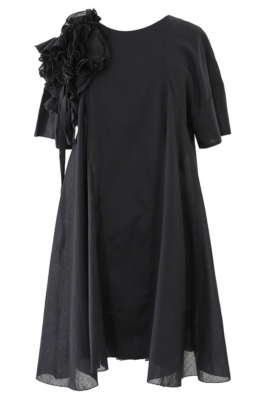 【アユーシ/AAYUSHI】のフラワーモチーフアシメヘムチュニック インテリア・キッズ・メンズ・レディースファッション・服の通販 founy(ファニー) 　ファッション　Fashion　レディースファッション　Fashion for Women　トップス・カットソー　Cut & Sew Tops　シャツ・ブラウス・オフィスカジュアル　Elegant Blouses & Button-Ups　花柄・フラワープリント・モチーフ　Floral Prints & Motifs / Flower Pattern Tops　ショート　Short, Short Length　シンプル　Simple, Minimal　スリーブ　Sleeve, Long Sleeve / Short Sleeve　チュニック　Tunic, Long Top　フラワー　Flower, Floral　フレア　Flare, Flared　モチーフ　Motif, Design Theme　ブラック|ID: prp329100004457666 ipo3291000000032844845