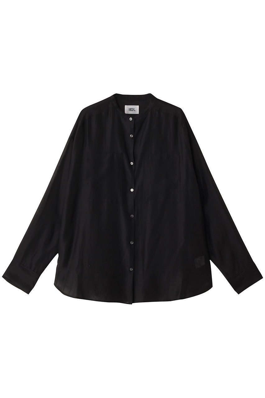 【ハー/HER.】のオーガンジーシャツ インテリア・キッズ・メンズ・レディースファッション・服の通販 founy(ファニー) 　ファッション　Fashion　レディースファッション　Fashion for Women　トップス・カットソー　Cut & Sew Tops　シャツ・ブラウス・オフィスカジュアル　Elegant Blouses & Button-Ups　オーガンジー　Organza Fabric　シアー　Sheer, See-Through　スリーブ　Sleeve, Long Sleeve / Short Sleeve　バランス　Balance, Style Balance　ロング　Long, Long-Length　夏　Summer　羽織　Haori, Light Jacket　ブラック|ID: prp329100004458521 ipo3291000000032843130