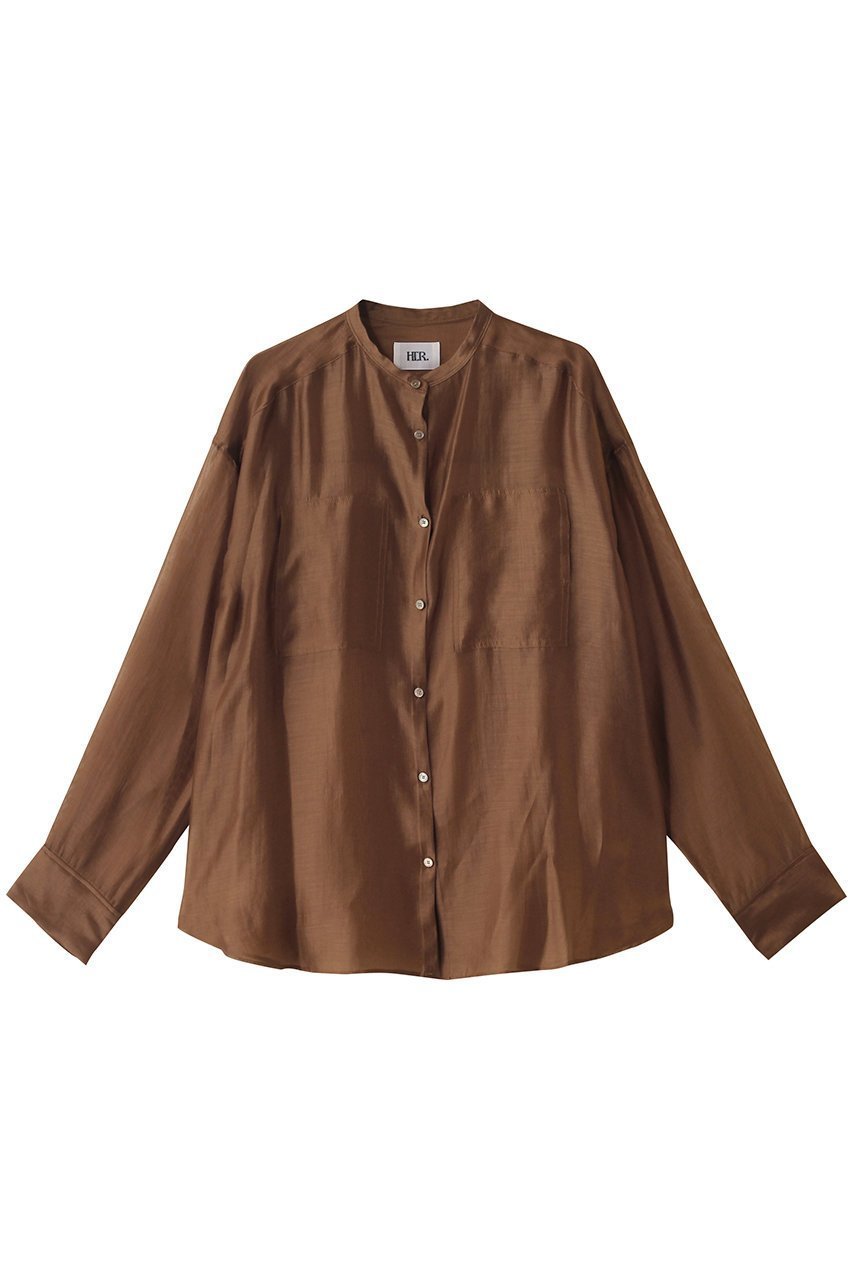 【ハー/HER.】のオーガンジーシャツ インテリア・キッズ・メンズ・レディースファッション・服の通販 founy(ファニー) 　ファッション　Fashion　レディースファッション　Fashion for Women　トップス・カットソー　Cut & Sew Tops　シャツ・ブラウス・オフィスカジュアル　Elegant Blouses & Button-Ups　オーガンジー　Organza Fabric　シアー　Sheer, See-Through　スリーブ　Sleeve, Long Sleeve / Short Sleeve　バランス　Balance, Style Balance　ロング　Long, Long-Length　夏　Summer　羽織　Haori, Light Jacket　ブラウン(WEB限定)|ID: prp329100004458521 ipo3291000000032843139