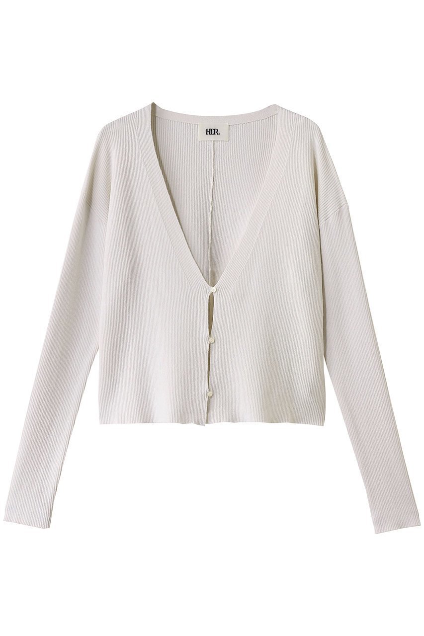 【ハー/HER.】のVネックリブカーディガン インテリア・キッズ・メンズ・レディースファッション・服の通販 founy(ファニー) 　ファッション　Fashion　レディースファッション　Fashion for Women　トップス・カットソー　Cut & Sew Tops　カーディガン・羽織り　Layered Style Cardigans　シャツ・ブラウス・オフィスカジュアル　Elegant Blouses & Button-Ups　ロングTシャツ・Tシャツ　Longline T-Shirts & Tees　カットソー・ベーシックTシャツ　Cut-and-Sewn Tops / Stretch Tees & Basics　Vネックトップス　V-Neck Tops / V-Cut Neckline Shirts　カーディガン　Cardigan, Knitwear　スリーブ　Sleeve, Long Sleeve / Short Sleeve　ボックス　Boxy, Box Shape　ボトム　Bottoms, Lower Wear　リネン　Linen, Linen Fabric　ループ　Loop, Loop Knit　ホワイト|ID: prp329100004458523 ipo3291000000032855267