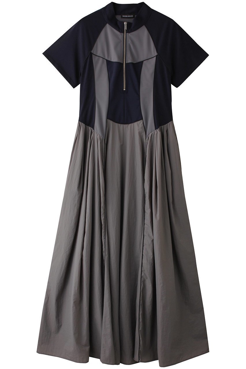 【メゾンスペシャル/MAISON SPECIAL】のZip Up Volume Dress/ジップアップボリュームワンピース インテリア・キッズ・メンズ・レディースファッション・服の通販 founy(ファニー) 　ファッション　Fashion　レディースファッション　Fashion for Women　ワンピース　Dresses　フォーマル・パーティードレス・結婚式用ドレス　Elegant & Casual Dresses　チュニック　Tunic Tops & Dresses　スニーカー　Sneakers, Trainers　スポーツ　Sports, Activewear　スリーブ　Sleeve, Long Sleeve / Short Sleeve　チュニック　Tunic, Long Top　ドッキング　Docking, Mixed Material　ドレープ　Drape, Draping Fabric　ハーフ　Half, Half-Length　ロング　Long, Long-Length　おすすめ　Recommended / Our Picks　エレガント 上品　Elegant　NVY(ネイビー)|ID: prp329100004464595 ipo3291000000032809265