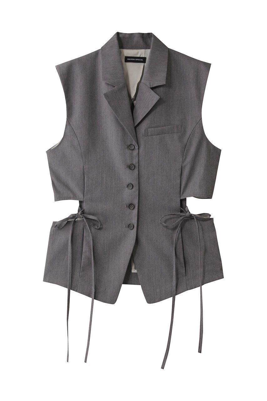 【メゾンスペシャル/MAISON SPECIAL】のSide Hole Gilet/サイドホールジレ インテリア・キッズ・メンズ・レディースファッション・服の通販 founy(ファニー) 　ファッション　Fashion　レディースファッション　Fashion for Women　アウター　Coat / Outerwear Collection　レディースジャケット・軽アウター　Jackets　インナー　Innerwear　クラシック　Classic, Timeless Style　シンプル　Simple, Minimal　ジャケット　Jacket, Outerwear　タンク　Tank Top, Sleeveless Top　トレンド　Trend, Trending Now　フロント　Front, Front Design　ベスト　Vest, Waistcoat　半袖　Short Sleeve, Half Sleeve　リボン　Ribbon, Bow　ロング　Long, Long-Length　おすすめ　Recommended / Our Picks　エレガント 上品　Elegant　GRY(グレー)|ID: prp329100004464606 ipo3291000000035701184