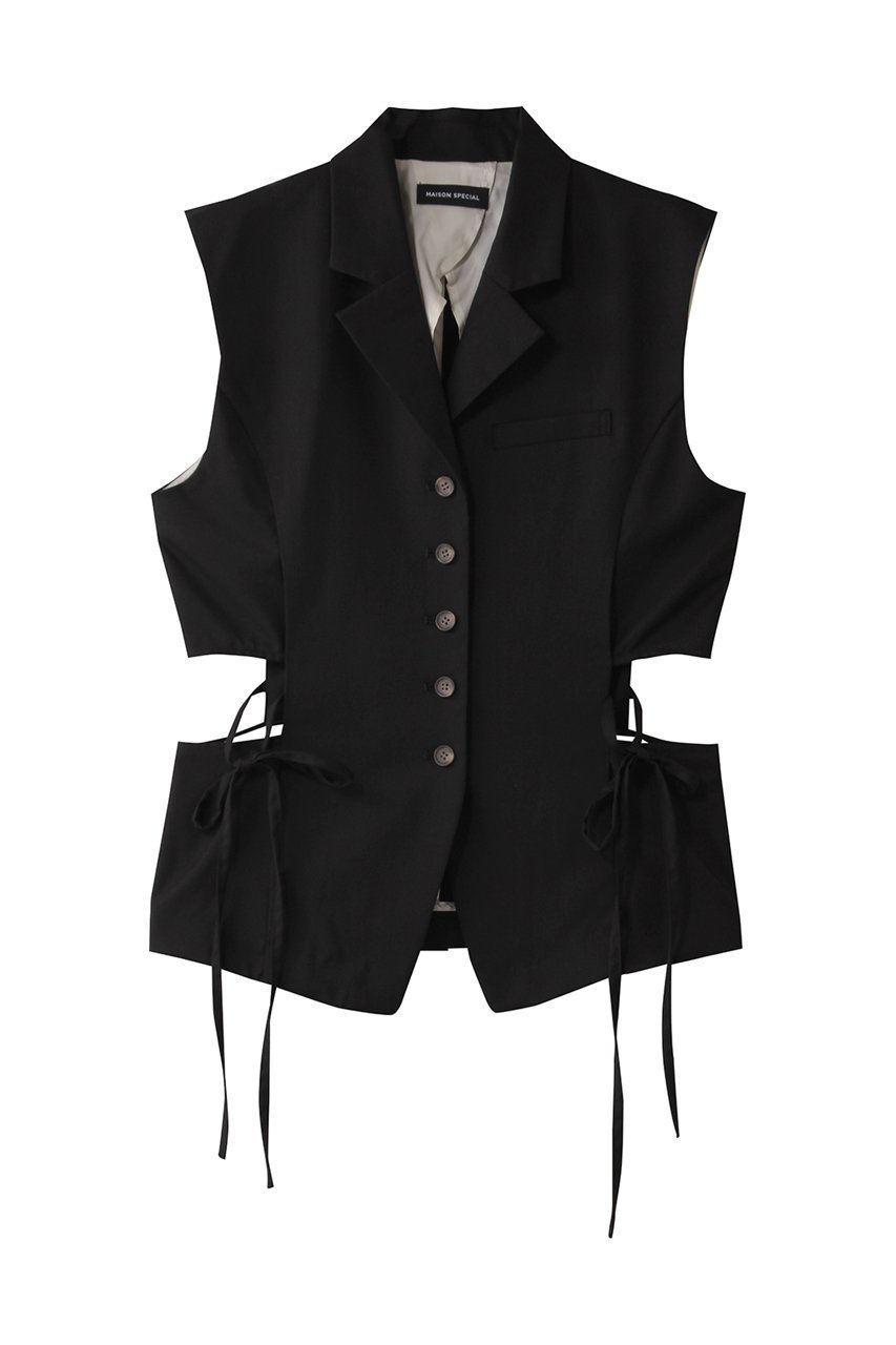 【メゾンスペシャル/MAISON SPECIAL】のSide Hole Gilet/サイドホールジレ インテリア・キッズ・メンズ・レディースファッション・服の通販 founy(ファニー) 　ファッション　Fashion　レディースファッション　Fashion for Women　アウター　Coat / Outerwear Collection　レディースジャケット・軽アウター　Jackets　インナー　Innerwear　クラシック　Classic, Timeless Style　シンプル　Simple, Minimal　ジャケット　Jacket, Outerwear　タンク　Tank Top, Sleeveless Top　トレンド　Trend, Trending Now　フロント　Front, Front Design　ベスト　Vest, Waistcoat　半袖　Short Sleeve, Half Sleeve　リボン　Ribbon, Bow　ロング　Long, Long-Length　おすすめ　Recommended / Our Picks　エレガント 上品　Elegant　BLK(ブラック)|ID: prp329100004464606 ipo3291000000036555437