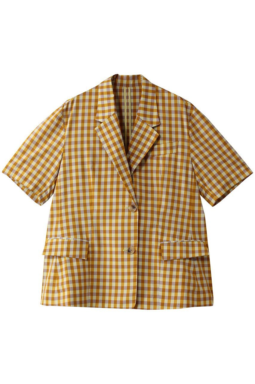 【メゾンスペシャル/MAISON SPECIAL】のColor Plaid Half Sleeve Jacket/カラーチェックハーフスリーブジャケット インテリア・キッズ・メンズ・レディースファッション・服の通販 founy(ファニー) 　ファッション　Fashion　レディースファッション　Fashion for Women　アウター　Coat / Outerwear Collection　レディースジャケット・軽アウター　Jackets　春　Spring　カラフル　Colorful Design　キュプラ　Cupro, Eco Fabric　シルク　Silk, 100% Silk　シンプル　Simple, Minimal　ジャケット　Jacket, Outerwear　チェック　Check, Plaid, Tartan　フォーマル　Formal, Dressy　半袖　Short Sleeve, Half Sleeve　リラックス　Relax, Relaxed Fit　S/S・春夏　SS, Spring/Summer, Warm Season　夏　Summer　エレガント 上品　Elegant　YEL(イエロー)|ID: prp329100004464607 ipo3291000000032951599