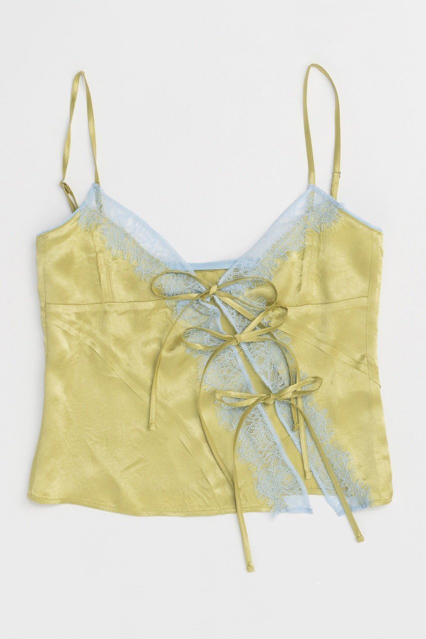 【メゾンスペシャル/MAISON SPECIAL】のLace Docking Satin Camisole/レースドッキングサテンキャミソール インテリア・キッズ・メンズ・レディースファッション・服の通販 founy(ファニー) 　ファッション　Fashion　レディースファッション　WOMEN　トップス・カットソー　Tops/Tshirt　キャミソール / ノースリーブ　No Sleeves　シャツ/ブラウス　Shirts/Blouses　キャミソール　Camisole　サテン　Satin　タンク　Tank　ドッキング　Docking　ノースリーブ　No Sleeve　別注　Special Order　ラップ　Wrap　リボン　Ribbon　レース　Race　夏　Summer　エレガント 上品　Elegant　YEL(イエロー)|ID: prp329100004464608 ipo3291000000031236549