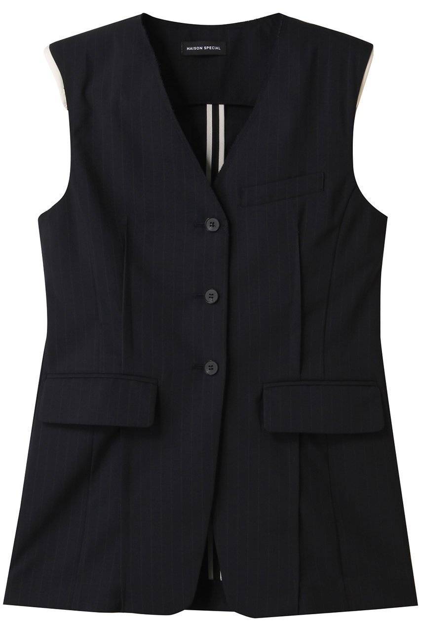 【メゾンスペシャル/MAISON SPECIAL】のSuiting V-neck Gilet/スーチングVネックジレ インテリア・キッズ・メンズ・レディースファッション・服の通販 founy(ファニー) ファッション Fashion レディースファッション Fashion for Women アウター Coat / Outerwear Collection レディースジャケット・軽アウター Jackets シェイプ Shape, Slim Fit ジャケット Jacket, Outerwear ストライプ Stripe, Striped Pattern セットアップ Set-Up, Coordinated Outfit ベスト Vest, Waistcoat 夏 Summer エレガント 上品 Elegant NVY(ネイビー)|ID: prp329100004464612 ipo3291000000035064657