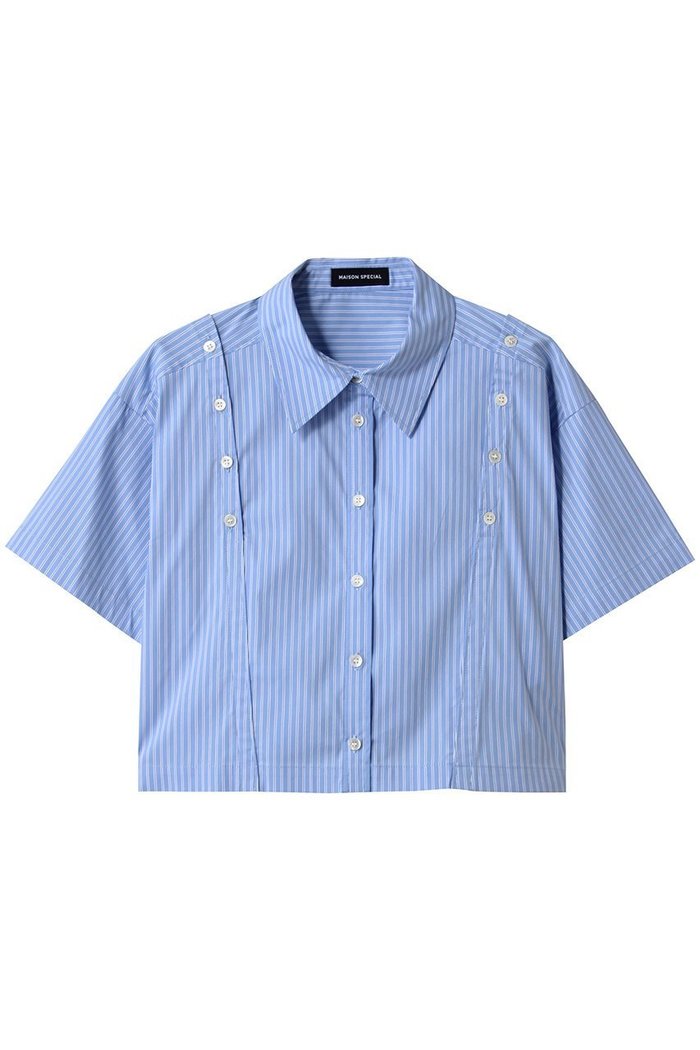【メゾンスペシャル/MAISON SPECIAL】のButton Slit Short Shirt/ボタンスリットショートシャツ インテリア・キッズ・メンズ・レディースファッション・服の通販 founy(ファニー) https://founy.com/ ファッション Fashion レディースファッション Fashion for Women トップス・カットソー Cut & Sew Tops シャツ・ブラウス・オフィスカジュアル Elegant Blouses & Button-Ups ロングTシャツ・Tシャツ Longline T-Shirts & Tees シャドー Shadow, Subtle Pattern ショルダー Shoulder, Shoulder Strap ショート Short, Short Length ストライプ Stripe, Striped Pattern スリット Slit, Slit Detail スリーブ Sleeve, Long Sleeve / Short Sleeve ボトム Bottoms, Lower Wear リラックス Relax, Relaxed Fit ワイド Wide, Wide Fit 夏 Summer |ID: prp329100004464614 ipo3291000000035822540