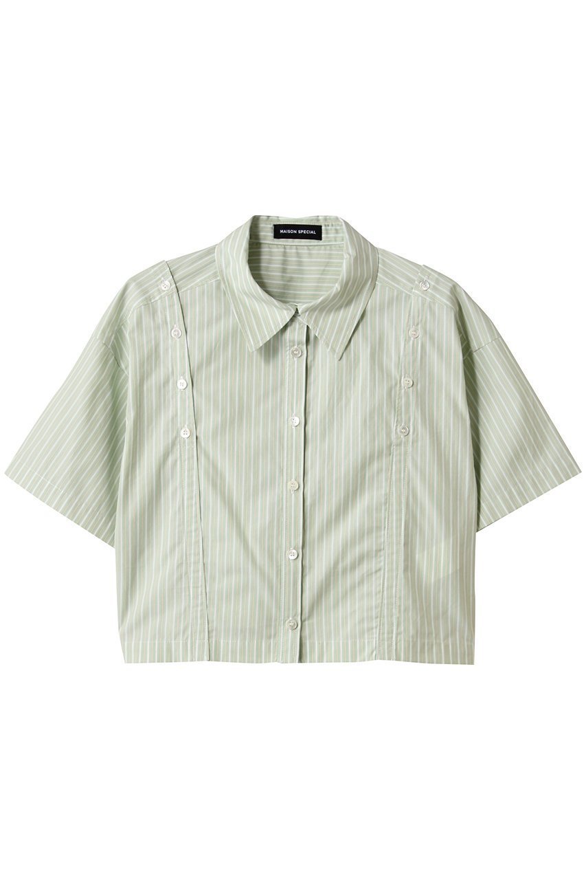 【メゾンスペシャル/MAISON SPECIAL】のButton Slit Short Shirt/ボタンスリットショートシャツ インテリア・キッズ・メンズ・レディースファッション・服の通販 founy(ファニー) ファッション Fashion レディースファッション Fashion for Women トップス・カットソー Cut & Sew Tops シャツ・ブラウス・オフィスカジュアル Elegant Blouses & Button-Ups ロングTシャツ・Tシャツ Longline T-Shirts & Tees シャドー Shadow, Subtle Pattern ショルダー Shoulder, Shoulder Strap ショート Short, Short Length ストライプ Stripe, Striped Pattern スリット Slit, Slit Detail スリーブ Sleeve, Long Sleeve / Short Sleeve ボトム Bottoms, Lower Wear リラックス Relax, Relaxed Fit ワイド Wide, Wide Fit 夏 Summer GRN(グリーン)|ID: prp329100004464614 ipo3291000000035822543